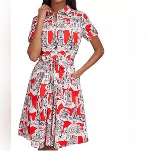 KARL LAGERFELD PARIS RED FRENCH PRINT FIT & FLARE DRESS NWT WOMENS SZ 8